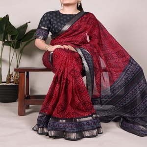 Chanderi traditionnel indien en polyester et viscose avec imprimé Bandhej avec fabricant de saree de tissage Zari de Surat - Product Image 1