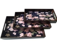 Ensemble de plateaux de service rectangulaires en MDF imprimé de luxe, écologiques, 3 plateaux en bois décoratifs et durables pour la salle à manger, la cuisine, la table basse