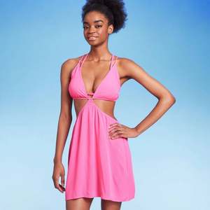 ชุดเดรสสั้นพิมพ์ลายสำหรับผู้หญิง Wild Fable สีชมพู ไซส์ L แบบคัตเอาท์สไตล์คลุมทับ - Product Image 1