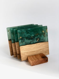 Natural Wooden Resin <b>Coaster</b> Set Artisan Crafted <b>Heat</b> Resistant Premium Quality Luxury Style Custom Colors Square Shape Home - Product Image 5