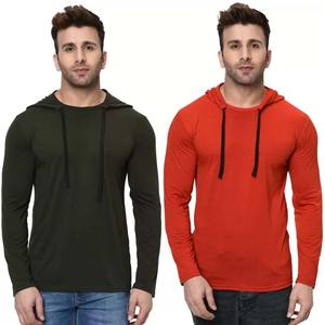 Camiseta de algodón con cuello liso y capucha para hombre - Product Image 5