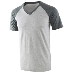 Erkekler için özel boş T Shirt Polyester ağır günlük T-shirt Raglan kollu v boyun gündelik giyim satın erkekler raglan pamuk yapımı T-shirt
