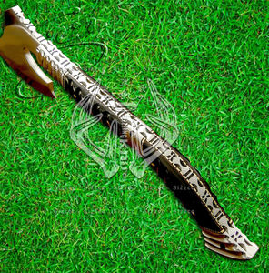 Custom Full Tang D2 Steel Hunting Camping Bearded Axe, Micarta Handle Tomahawk Real Hatchet con funda de cuero, regalo ideal - Product Image 5