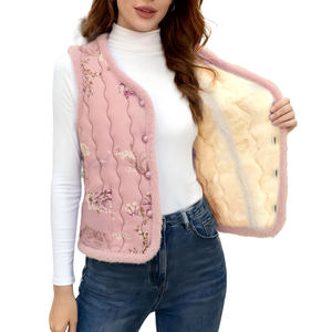 Women's Autumn Winter Quilted Vest Jacket Floral Sleeveless Button Front Padded Outerwear for Daily Wear