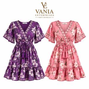 1 MOQ Envío Directo Maxi Vestido de Cintura Natural en Chifón Estilo Hawaiano Tropical Diseño Personalizado Casual Elegante Ecológico Invierno Verano - Product Image 1