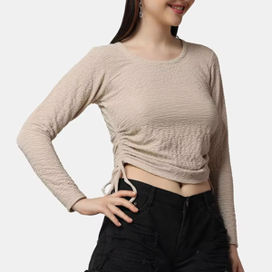 Top corto de manga larga de algodón de alta calidad para mujer con nuevo diseño de cordón, ropa de cuello corto para verano, estampado, comodidad - Product Image 5
