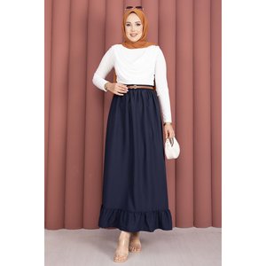 Navy Blue Chiffon <b>Skirt</b> with <b>Elastic</b> Waist and Floral Ruffle Details Comfortable and Breathable Spandex XS Size for Spring - Product Image 1