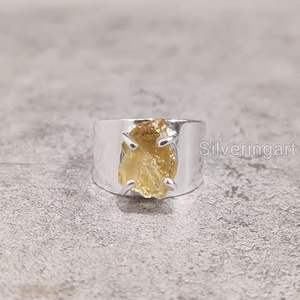 Bague pour femme en argent sterling 925, pierre précieuse citrine naturelle, pierre de naissance de novembre, large bande, petite bague, bijoux faits à la main - Product Image 4