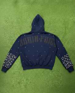 Sweat-shirts à capuche en coton 100% lourd, respirants, avec logo personnalisé en strass, style streetwear pour hommes et femmes, élégants pour l'hiver - Product Image 4