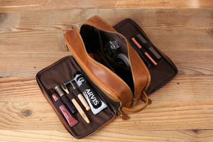 Bolsa de Viaje para Hombre, Organizador de Cuero Genuino Marrón Personalizado al por Mayor, Bolsa de Aseo con Cierre NWK INDUSTRY - Product Image 5