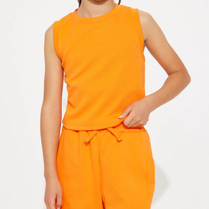 Enfants filles haut et short ensemble filles vêtements d'été ensemble sans manches gilet et short ensemble Logo personnalisé haut court deux pièces tenue - Product Image 3