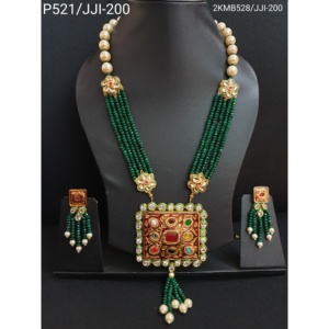 Collier artisanal Kundan Meenakari serti de perles vertes et boucles d'oreilles bijoux indiens traditionnels - Product Image 1