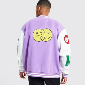 Vente en gros Veste universitaire en laine personnalisée Chenille broderie Logo Vintage manches en cuir Baseball Letterman Vestes Hommes - Product Image 2