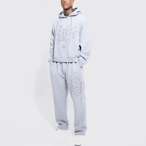 Personalizado 100% algodón de los hombres de alta calidad pantalones de chándal holgados Sudadera con capucha conjunto de gran tamaño pesado apilado chándal diseño en blanco - Product Image 5