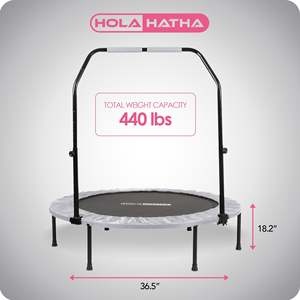 Trampolino Fitness Mini HolaHatha da 48 Pollici Bianco, Pieghevole per Interni con Maniglia Regolabile, Realizzato in PVC e Schiuma Resistenti - Product Image 3