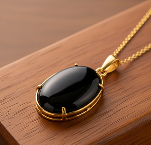 Vente chaude 925 Sterling Silver Dainty Chaîne Bohème Noir Onyx Ovale Forme Pendentif 18K Or Guérison Cristal De Mode pour Cadeau - Product Image 3