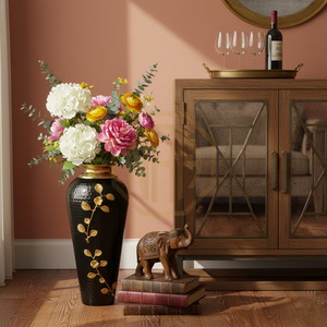 Hammered Black Metal <b>Floor</b> <b>Vase</b> Coastal Iron Flower <b>Vase</b> Luxurious Gold Plated Neck Decorative Home Event <b>Vase</b> - Product Image 3