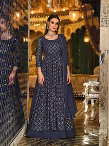 Jupe de travail Dupatta Style Long pour les fêtes de mariage Designer Bridal Special Real Georgette Embroidery Sequence - Product Image 2