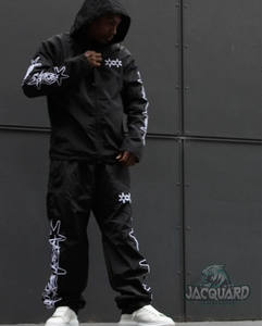 Ensemble de survêtement coupe-vent d'été en nylon deux pièces à capuche et veste avec techniques brodées pour hommes - Product Image 5