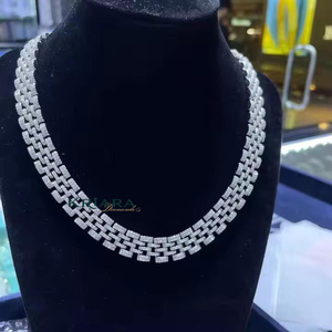 Lab Grown Diamond <b>Statement</b> <b>Necklace</b> Round Brilliant Cut Geometric Link Chain S925 Rhodium Plated Luxury Unisex - Product Image 3