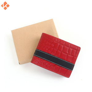 Meilleur portefeuille court en cuir PU à double pli pour hommes de haute qualité avec logo personnalisable fermeture ouverte et motif rayé - Product Image 3