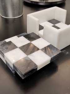 <b>Black</b> And White Marble Check Design <b>Coaster</b> Set Of 6 Handmade Natural Stone Drink <b>Coasters</b> - Product Image 5