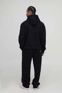 Sudadera con Capucha de Algodón 100% con Pedrería Multicolor Negra, Corte Regular, Dobladillo y Puños Acanalados, Ecológica e Informal para Hombre - Product Image 6