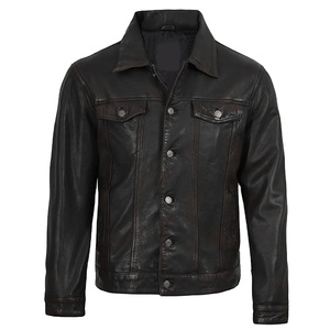 2026 OEM Best Trending Original Black Cowhide Leather Jacket For Men's Front Pockets High Quality Low MOQ Winter Fashion Jackets - Product Image 1