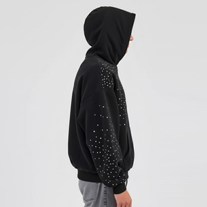 Dernier modèle Design Street Style pour hommes Sweats à capuche en strass à épaules tombantes Couleur personnalisée Offre Spéciale Sweats à capuche en strass à épaules tombantes - Product Image 3