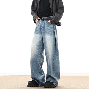 Jean cargo multi-poches pour hommes Y2K Vintage Distressed Baggy Denim Pants Autumn High Street Straight Wide Leg Jean - Product Image 1