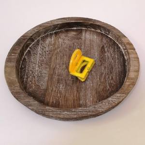 Plateau de service rond en bois Assiette décorative de style rustique Plateau ottoman en grain de bois naturel Plateau en bois naturel Forme unique - Product Image 2