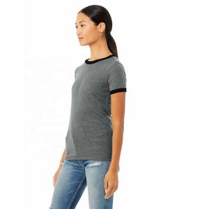 Bella toile femmes chiné profond/noir Jersey sonnerie t-shirt 100% coton Style décontracté respirant à manches courtes t-shirt - Product Image 2