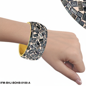 Handcrafted Horn Mosaic <b>Bangle</b> <b>Bracelet</b> Natural Bone Inlay Brass Cuff Boho Ethnic Jewelry for Women - Product Image 4