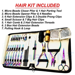 Kit Profesional de Herramientas para Extensiones de Cabello de Acero Inoxidable, Duradero y Reutilizable, Juego de Instalación de Microperlas y Microrings, Alicates y Clips - Product Image 2