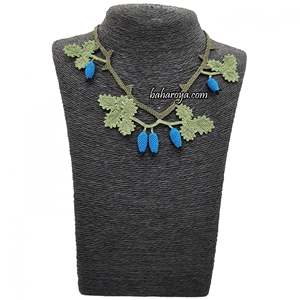İğne Oyası Kuşburnu Kolye Mavi No 2 Collares de cuentas de moda - Product Image 1