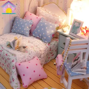 Hongda rumah boneka diy, miniatur rumah boneka kayu kit rumah boneka untuk anak perempuan