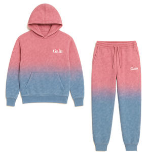 ชุดวอร์มมีฮู้ดและกางเกงจ็อกเกอร์สีชมพูอ่อนและสีน้ำเงินซีดซีดจากกรดชุดรูปแบบสีทึบสำหรับฤดูหนาว - Product Image 1