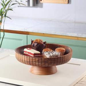 Bol à fruits en bois ou bol à piédestal décoratif pour décor de table bol à fruits en bois d'acacia en bois ou Lavauk décor de table - Product Image 4