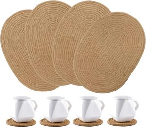 Oval Jute Woven <b>Placemats</b> Round Fabric Coasters Cotton Braided <b>Placemats</b> <b>Dining</b> <b>Table</b> Mat Heat-Resistant Pot Holders - Product Image 2