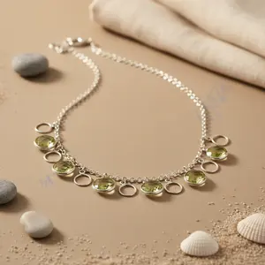 Collier en argent 925 pour femmes, à la mode, avec pierres précieuses vertes, bijoux cadeau - Product Image 1