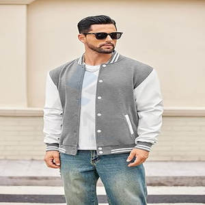 Vestes universitaires personnalisées de luxe pour hommes Vestes Letterman de baseball avec logo brodé à manches longues Lettres en chenille Gris - Product Image 4