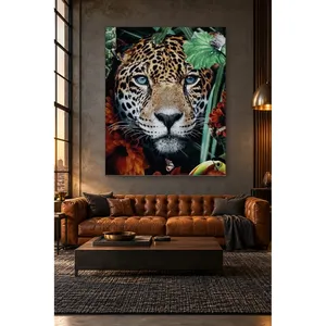 Impression sur toile Fida Tropical Leaves and Blue-Eyed Leopard - Product Image 2