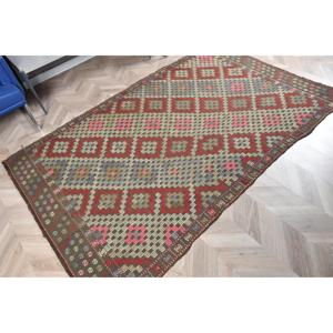 4.9x7.5 ft Vintage Area Rug, <b>Red</b> Blue Turkish Patchwork <b>Wool</b> Rug - Product Image 4