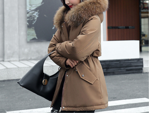 Parka d'hiver longue pour femme, capuche en fausse fourrure, couleur unie, coupe-vent, imperméable, fermeture éclair, décoration boutonnée, grande taille, coton - Product Image 3