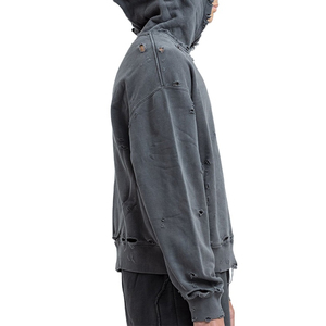 Sweat à capuche zippé pour homme, poids lourd, effet usé, noir, 100% coton, logo brodé personnalisé, impression sérigraphique, tissu molletonné, hiver - Product Image 4