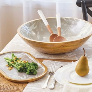 Ensaladera de madera hecha a mano decorativa de lujo Diseño impreso personalizable Cuenco de madera de mango para uso multiusos - Product Image 2