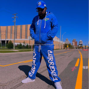 Haute qualité 100% coton pierre lavé à l'acide Streetwear Vintage survêtement patchs de broderie coupe régulière pantalon de survêtement évasé - Product Image 1