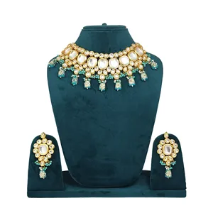 วินเทจสีทองลูกปัด firoji meenakari kundan ชุดสร้อยคอทองแดงเครื่องประดับเจ้าสาวที่ดีกับหินเพทายสำหรับของขวัญแต่งงาน - Product Image 1