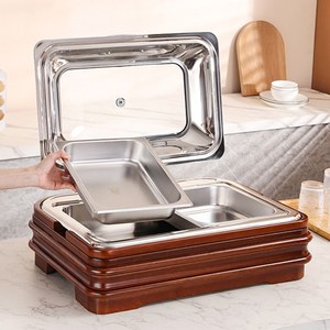 ถาดอุ่นอาหารไฟฟ้าสแตนเลสหรูหราพร้อมฐานไม้ ฝาไฮดรอลิก สำหรับโรงแรมและงานจัดเลี้ยง - Product Image 3