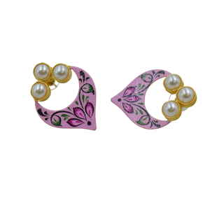 Novedad 2025, Pendientes Pintados a Mano, Fabricante y Proveedor, Pendientes de Botón con Piedra de Nácar Chapados en Oro para Mujeres y Niñas - Product Image 2